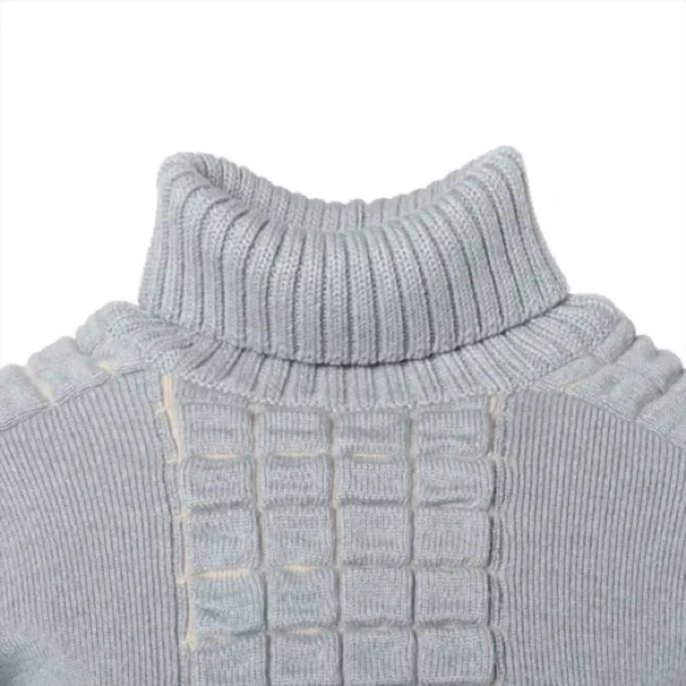 Authentic CHANEL Chocolate bar gray wool turtleneck knit sweater size 38